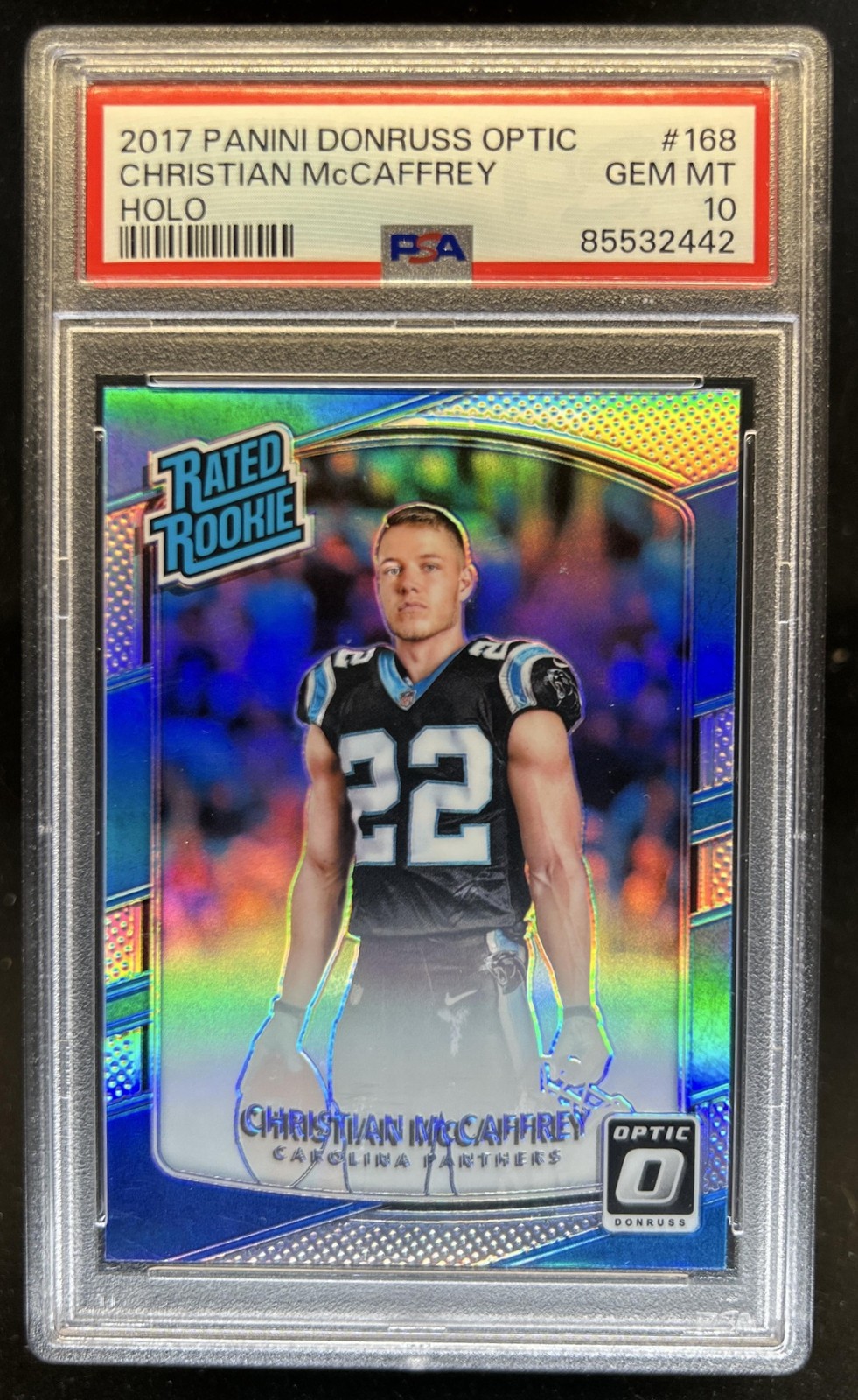 2017 Panini Donruss Optic Christian McCaffrey Holo RC Rated Rookie #168 PSA 10
