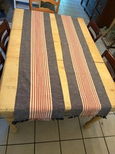 Set of 2 Blue Red White Striped Cotton Fringe...