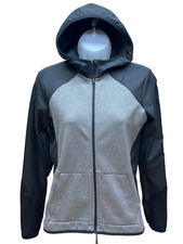 Nike Dri Fit Jacket Womens Medium Black Gray Hooded Full Zip Thumbholes Running