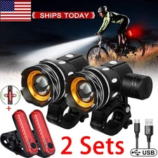 2 Sets USB Rechargeable LED Bicycle Headlight Bike Front Rear Lamp Cycling Light