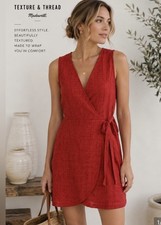 Madewell Texture & Thread Red Crossshatch Side-Tie Sleeveless Dress Sz L
