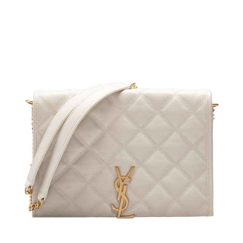 Borsa a tracolla donna Saint Laurent beige pelle di vitello monogramma Becky catena oro