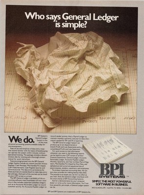BPI Systems Original 1982 Print Ad General Ledger Software Accounting