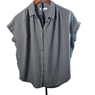 Madewell Central Shirt Women Small Black White Gingham Check Cap Sleeve Blouse
