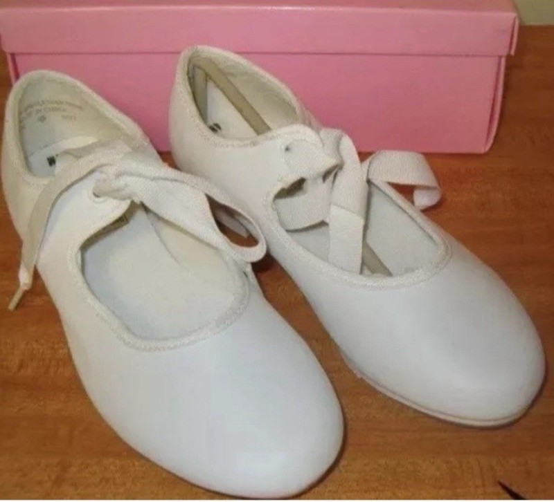 Adult Size 5.5 White Mary Jane Style Tie Tap Dance Shoes NIB