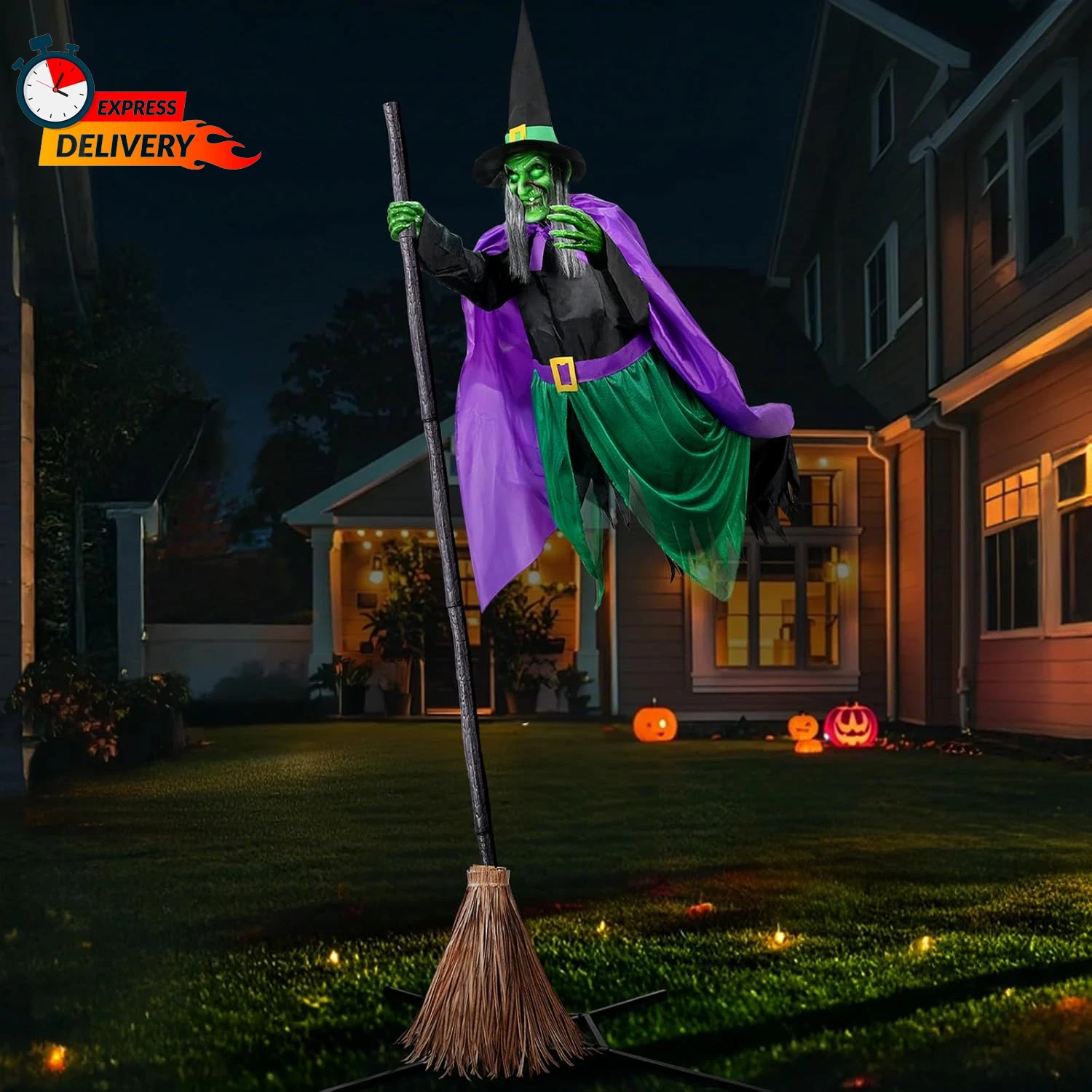Halloween Decorations Outdoor - 12 Ft Animated Hovering Witch Animatronics Prop