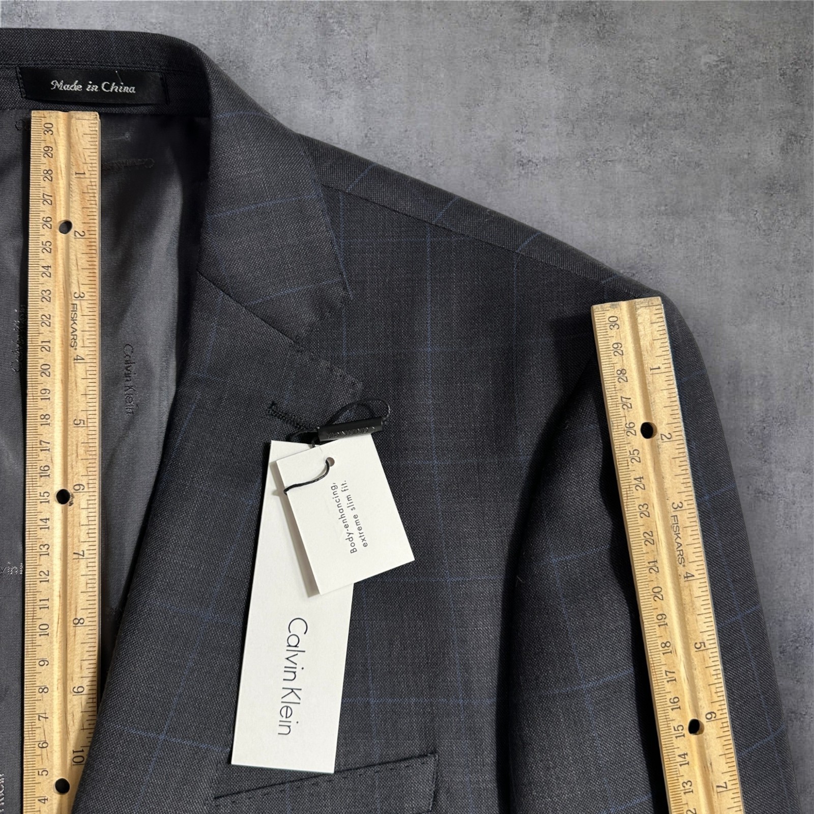 CALVIN KLEIN Extra Slim Fit Mens 2-Piece Suit 42R Jacket 35W Pants Unhemmed Gray thumbnail 9