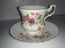 Royal Dover England Flowers Flower Tea Cup Saucer Plate Set Bone China Vintage