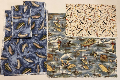 3 Patterns Timeless Treasures & Moda Fabric Fishing Lures Anglers Lake Cotton
