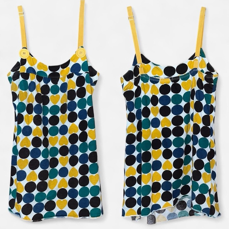 Fang glam Yellow blue polka dot cami Babydoll top adjustable straps Y2K MEDIUM