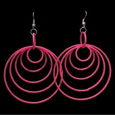 Pink Multi-Hoop Dangle Earrings With Fishhook Backings For Women