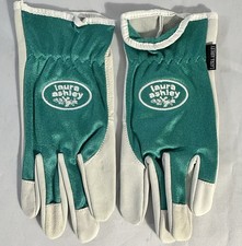 Vintage 80  s LAURA ASHLEY Green LEATHER  FABRIC Garden GLOVES NWOT