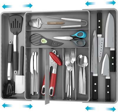 Simple Houseware Expandable Kitchen Drawer Flatware Organizer, Gray   Adjustable