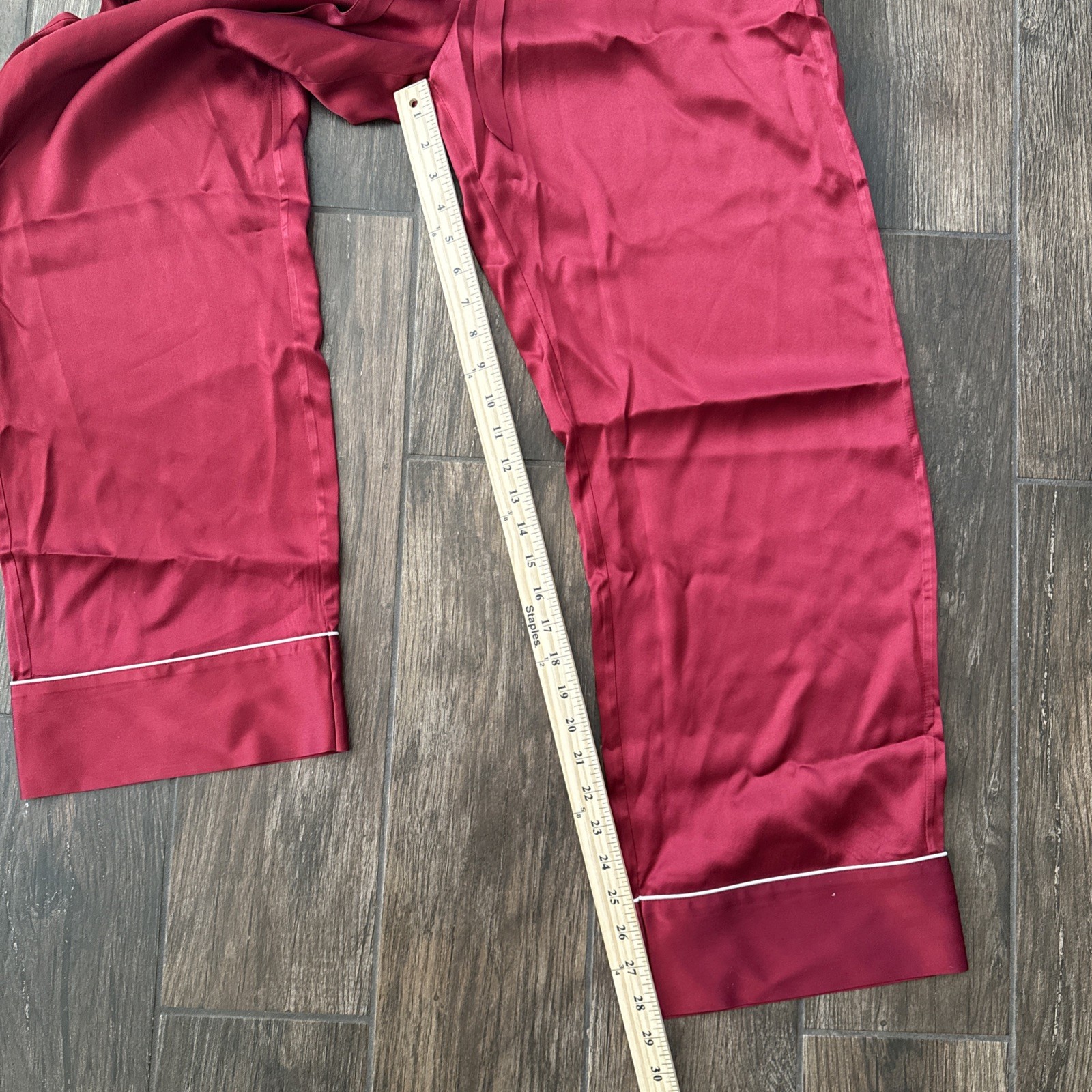 Mommesilk 100% Mulberry Silk Piped Pajama Set Womens XL Red NWT Long Sleeve