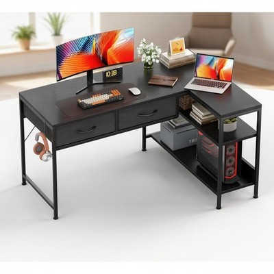 L-förmiger Computertisch 100 cm schwarz modern wendbar Büro Eckarbeitsplatz