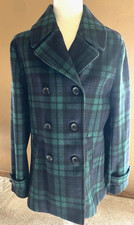 WOMAN'S LANDS END TARTAN WOOL BLEND BLAZER, SIZE 12, NAVY/GREEN