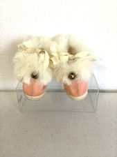 Vintage Baby Booties with real fur Pink Velveteen Tagged size 2  1960  s 