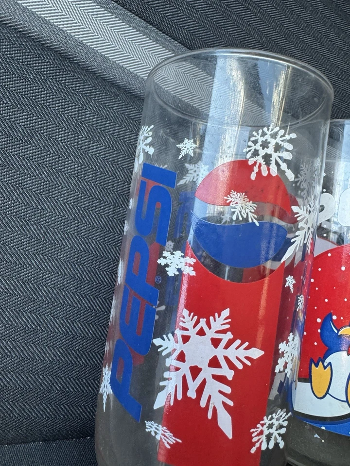 Vintage Pepsi Christmas Glassware Set of 3 Different Designs Rare Penguin Deer - Image 2 of 4