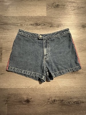 Vintage 90s Express Bleus Denim Shorts Red Side Stripe 2  Inseam Y2K Size 9/10