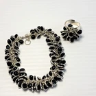 Vintage Black Onyx Cha-Cha Cluster Bracelet & Ring Set in 925 Sterling Silver