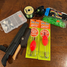 FISHING SUPPLIES LOT Okuma Fishing Reel, Fillet Knives, Lures, Weights, Bobbers