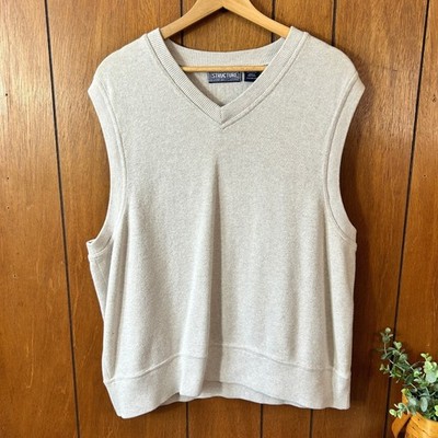 STRUCTURE Mens XL V Neck Sweater Vest Beige Cotton Classic Fit Casual