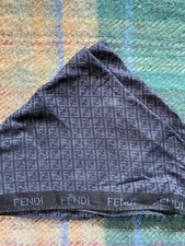 Fendi FF Logo Scarf Cotton Navy Blue Unisex Small Headband Pocket Scarf