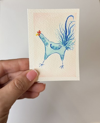 ACEO Original Watercolor Painting Silly Chickens  #6/6  by AlchemyoftheRose