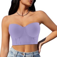Runilut Women Longline Strapless Bra,Push Up Bra,Full (38) DD, Purple