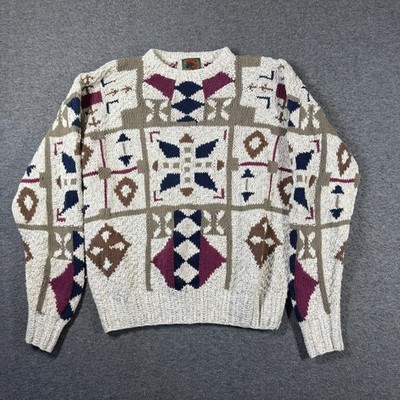 Vintage Boston Traders Sweater Men XL Geometric Print Ramie Cotton