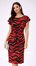 Hobbs Red Black Midi Dress Size 8 Summer Tea Wedding Guest Zebra / Abstract