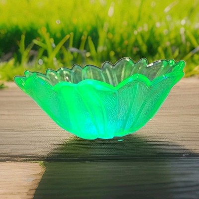  Vtg Indiana Glass Lily Pons Green Uranium Bowl Vaseline Sunflower Depression UV