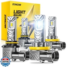 ZonCar 9005 H11 Fog Light Bulbs Combo, 10X Brighter 120000LM 6500K White HB3 