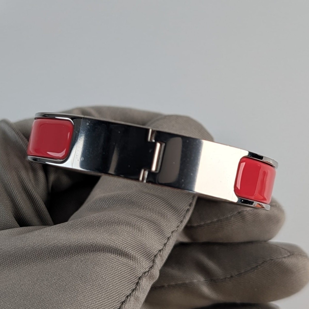 New HERMES CLIC H Bracelet Rouge Corail Palladium-Plated Enamel
