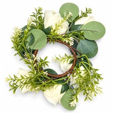 Small Faux Floral Wreath with Cream Blooms and Greenery