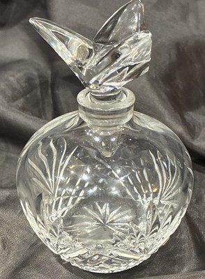 ASTRAL CRYSTAL CROSS  HATCH PERFUME BOTTLE 3 PETAL FLOWER STOPPER W LABEL 4 1/4 