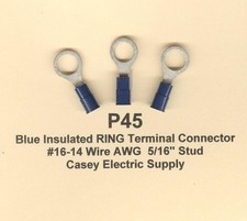 50 Blue Insulated RING Terminal Connectors 16-14 Wire Gauge AWG 5/16" Stud USA