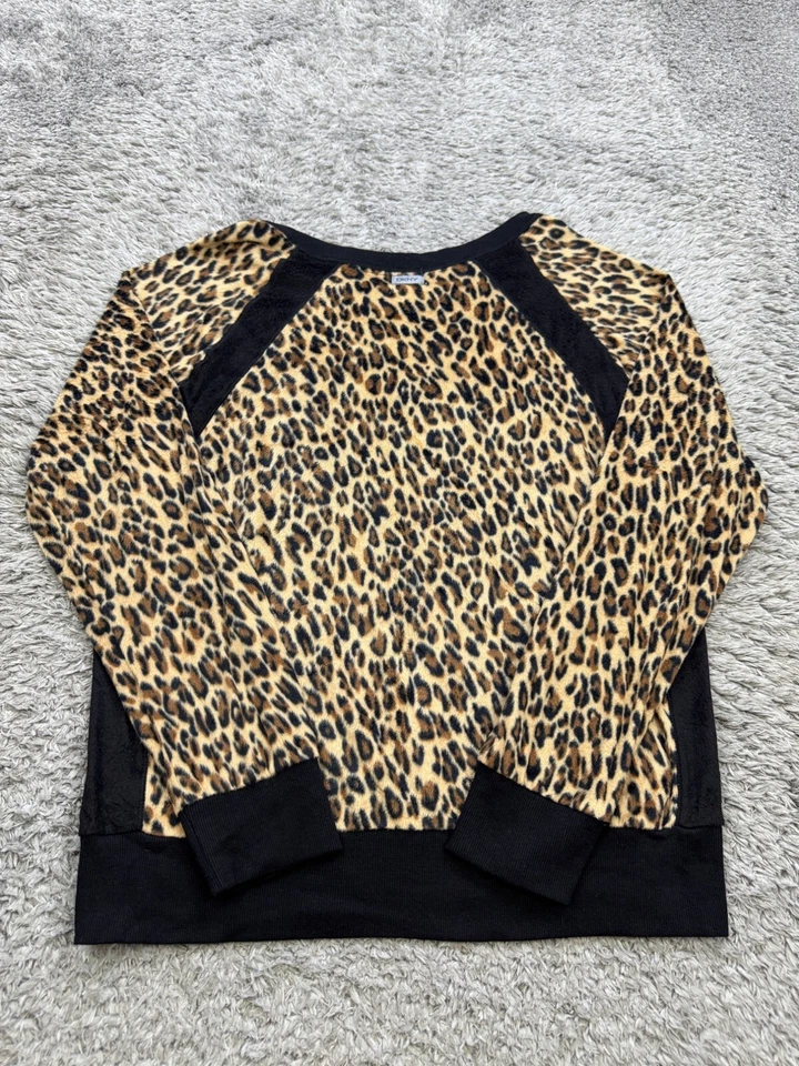 DKNY Sweatshirt Women Large Cheetah Leopard Faux Fur Fleece Crewneck Pullover - Image 2 of 4