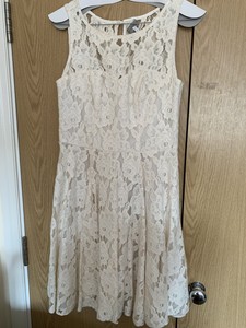 red and cream lace dress