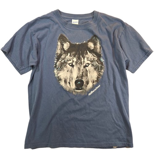 Gildan | Blue Yellowstone Wolf T-shirt | Size Large
