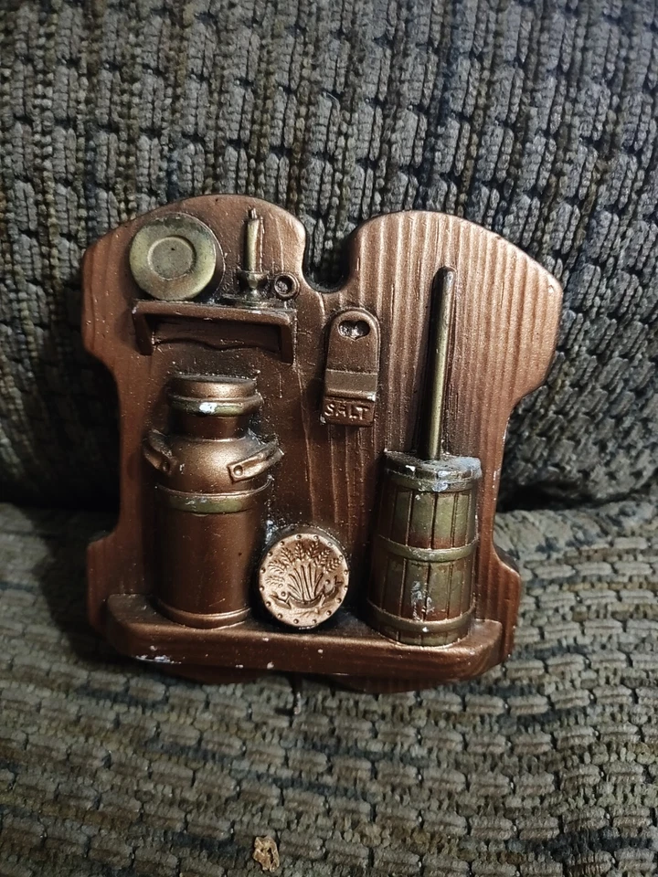 Vintage Miller Studio Chalkware Kitchen Scene 2pc Copper Paint 3" Clean 1989  - Image 2 of 4