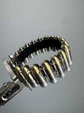 Gold Brass Bullet Bracelet, Chain Links Cuff Men Jewelry Watch Band