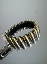 Gold Brass Bullet Bracelet, Chain Links Cuff Men Jewelry Watch Band