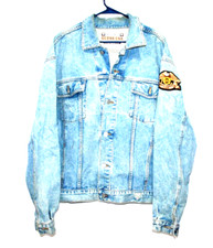 Vtg Guess American Cut Mens 2XL Made In USA Denim Jean Jacket With Harley Patchs