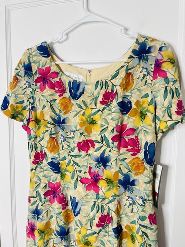 Vtg Maggie London Dress 12 Silk Midi Deadstock Floral Tie Back Retro Button Slit - Picture 2 of 14