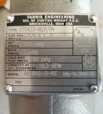 #ad #ad One 1 Farris Engineering Curtiss Wright 27CA23 M20 S4 Pressure Relief Valve $110.40