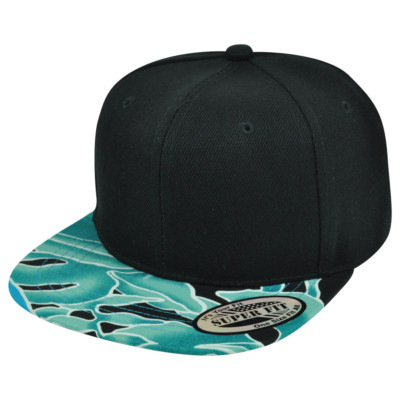 Graphic Design Plant Blank Plain Solid Flat Bill Snapback Black Blue Hat Cap 