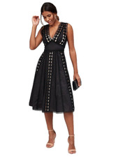 V By Very V Neck Occasion Crochet Flared Skirt Prom Dress Black Size 10 RRP £75