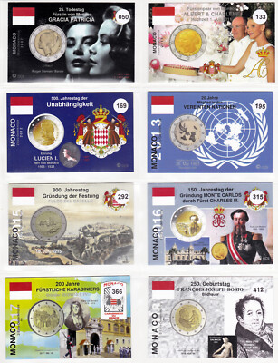 2 Euro Gedenkmünze MONACO 2007 bis 2023 * 13 x InfoKarte mit FOTO