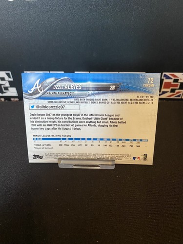 Ozzie Albies 2018 Topps Chrome Rookie Card RC #72 Atlanta Braves B1-T12 - Picture 2 of 2